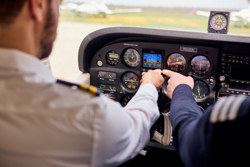 Student pilot in the cockpit during initial training